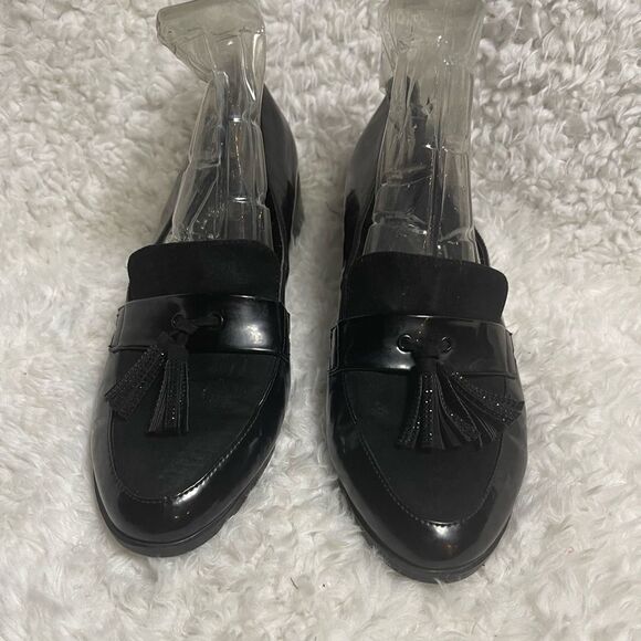 Kenneth Cole Reaction synthetic patent & suede loafers tassel accent SZ9.5 - Picture 1 of 11